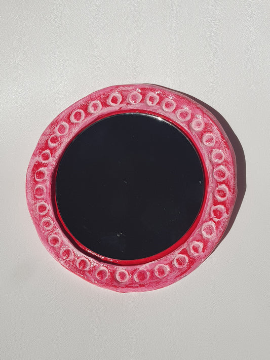 Handmade Air Dry Clay Mirror - Magnetic Mount, Pink Red