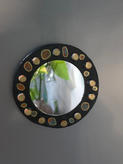 Handmade Air Dry Clay Mirror - Magnetic Mount, Black Gold
