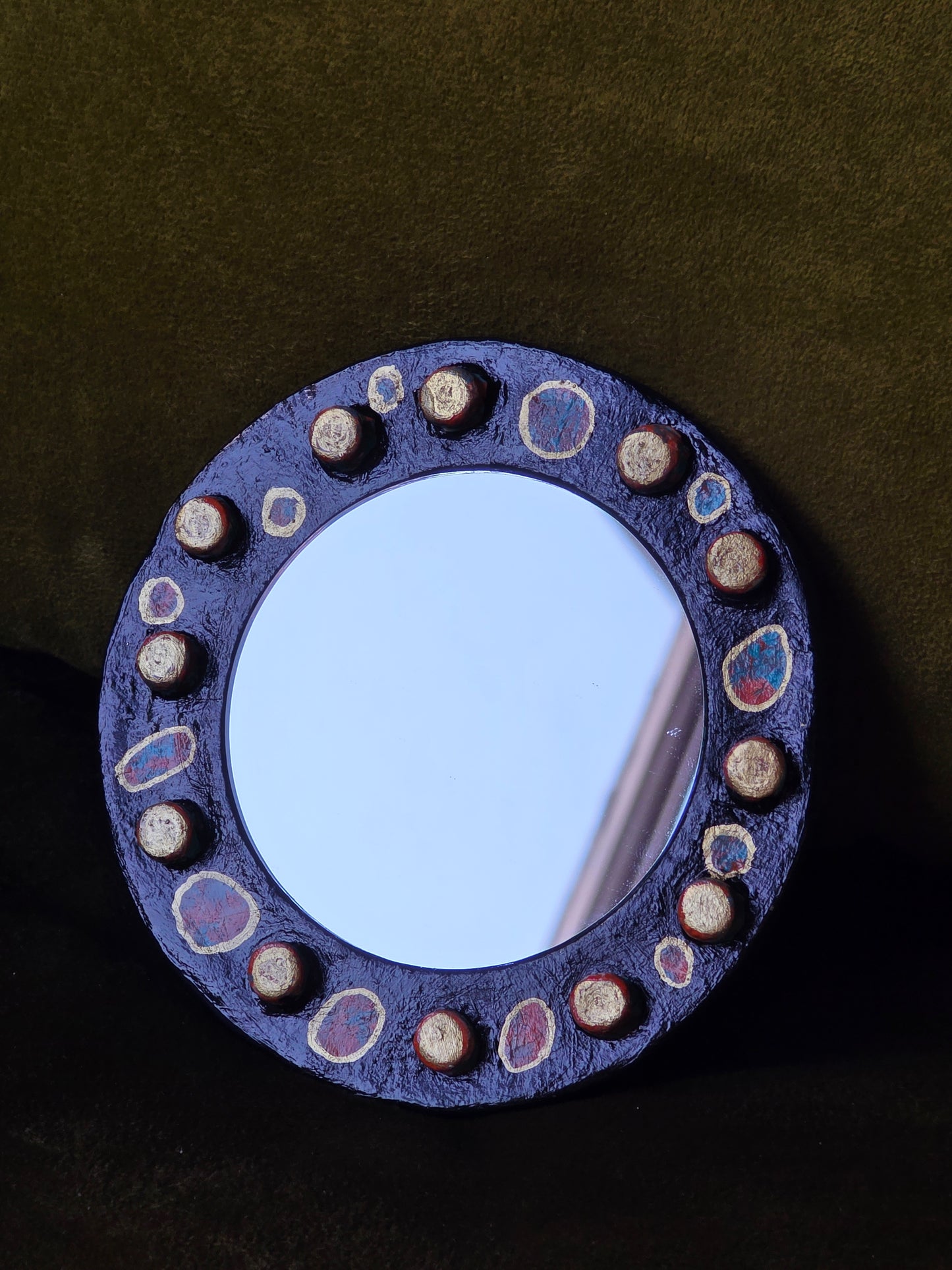 Handmade Air Dry Clay Mirror - Magnetic Mount, Black Gold