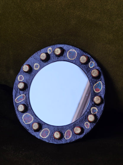 Handmade Air Dry Clay Mirror - Magnetic Mount, Black Gold