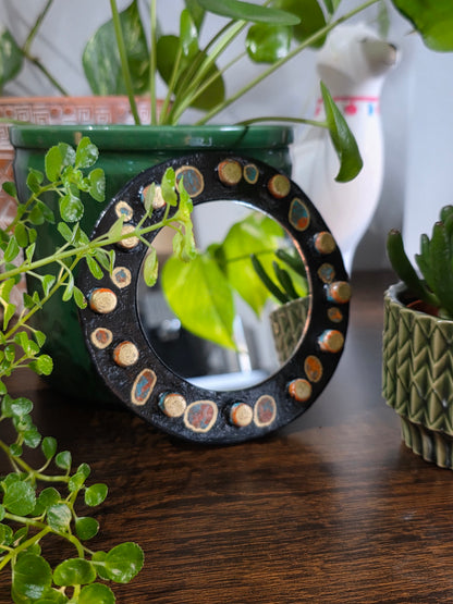 Handmade Air Dry Clay Mirror - Magnetic Mount, Black Gold
