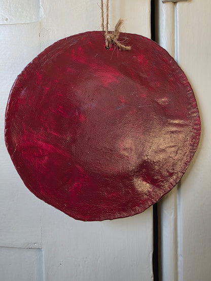 Handmade Air Dry Clay Mirror - Twine Hung, Purple Blue with Gold Symbol Accents