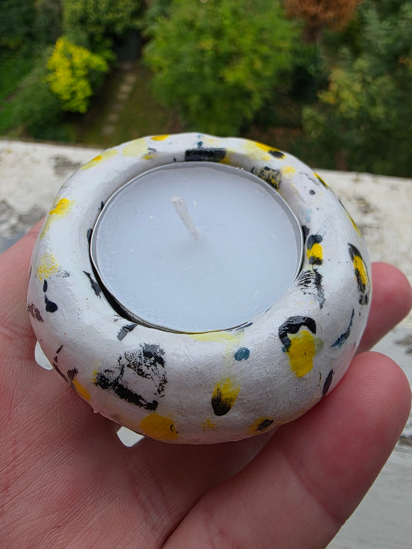 Handmade Air Dry Clay Candle Holder - White