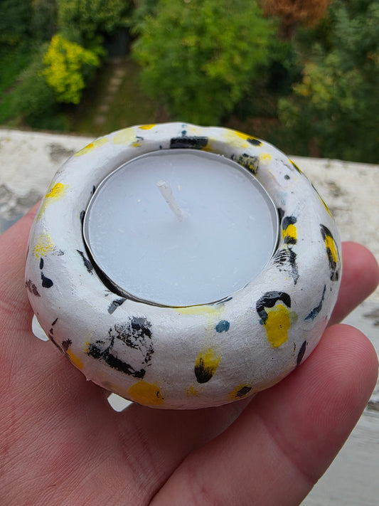 Handmade Air Dry Clay Candle Holder - White