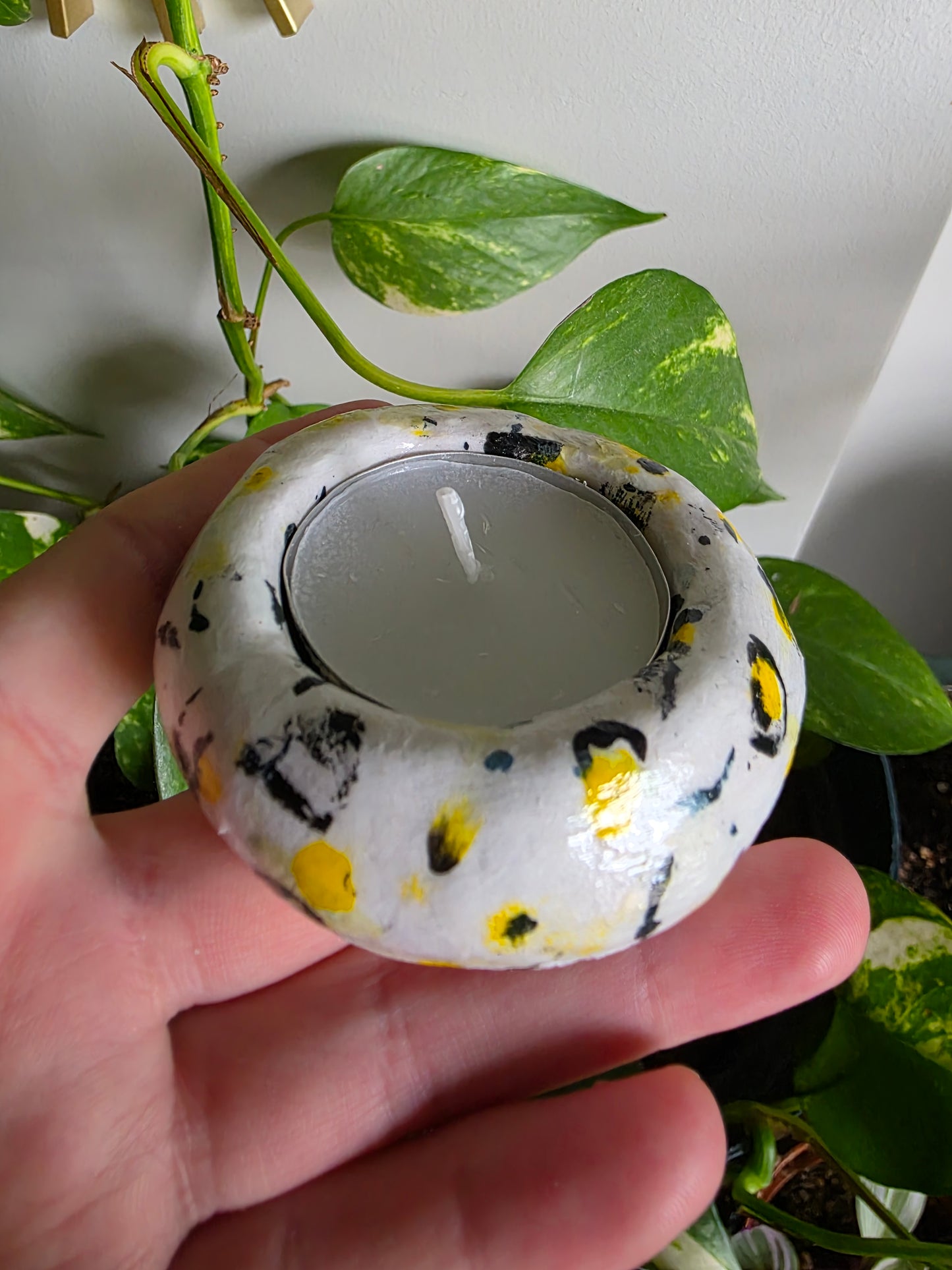 Handmade Air Dry Clay Candle Holder - White