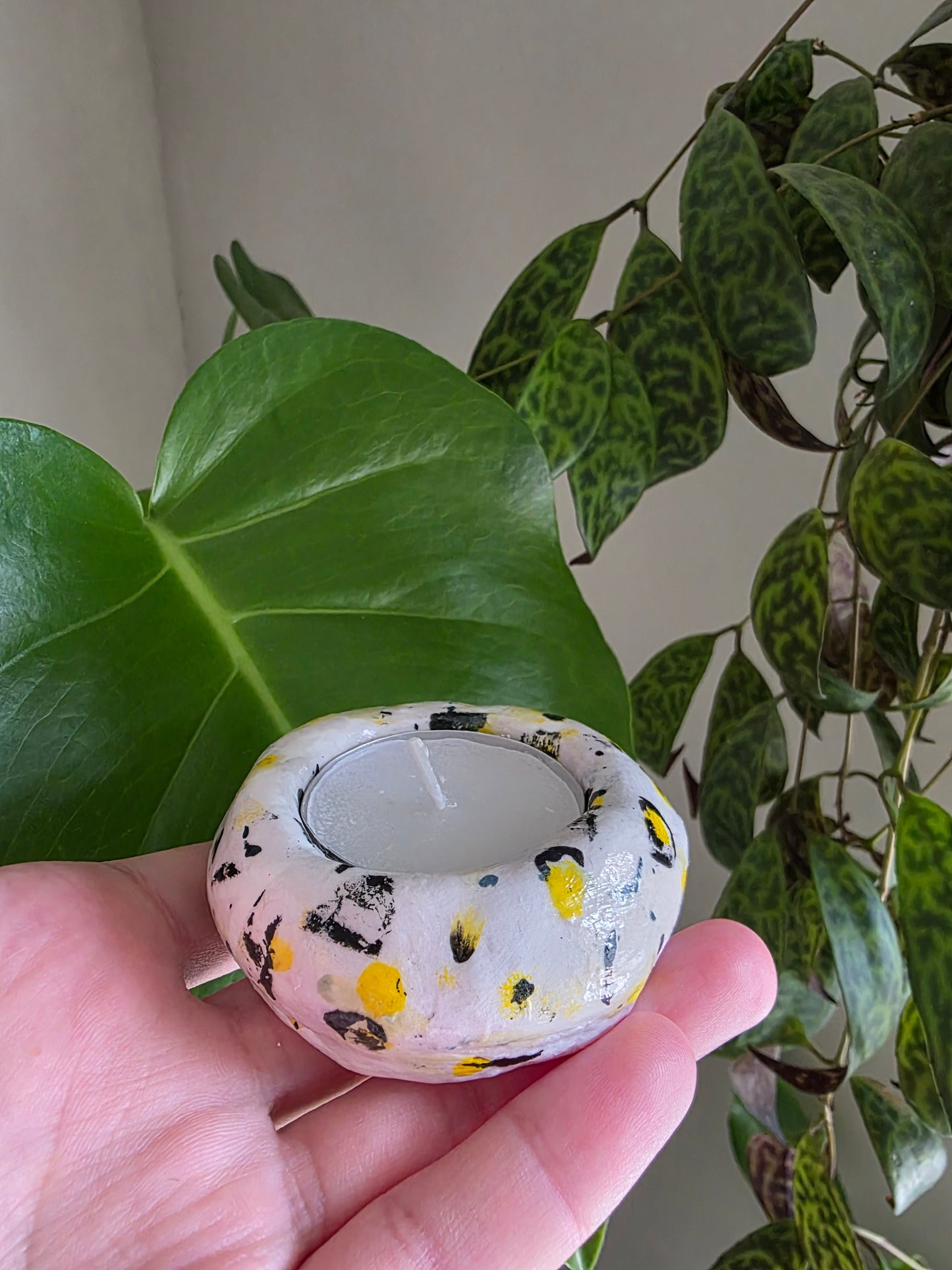 Handmade Air Dry Clay Candle Holder - White