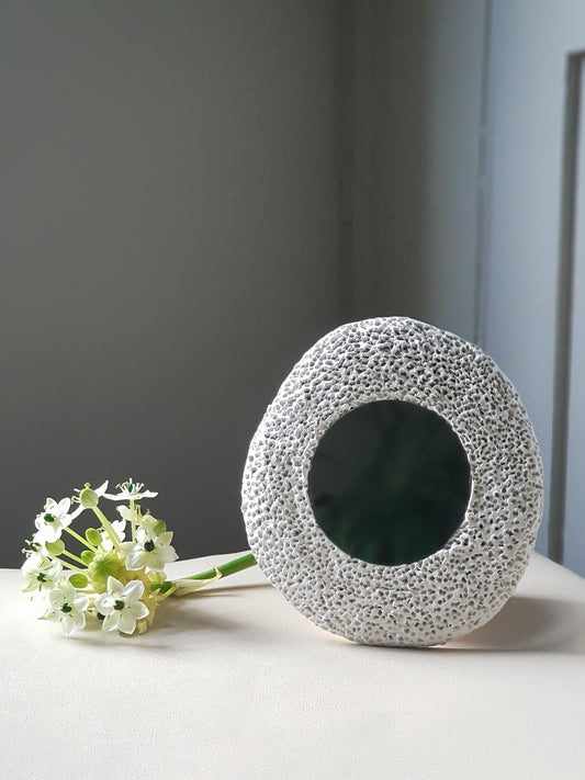 Handmade Air Dry Clay Mirror – Twine Hung, White