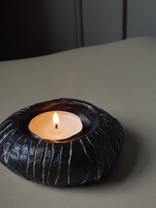 Handmade Air Dry Clay Candle Holder - Black