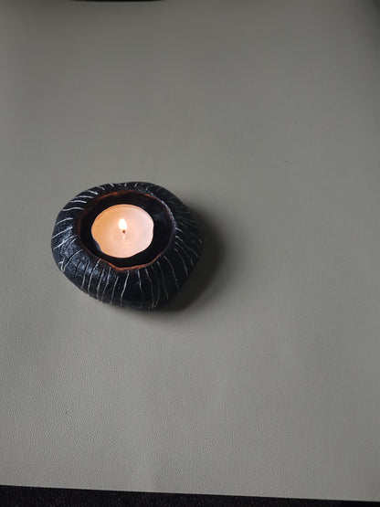 Handmade Air Dry Clay Candle Holder - Black