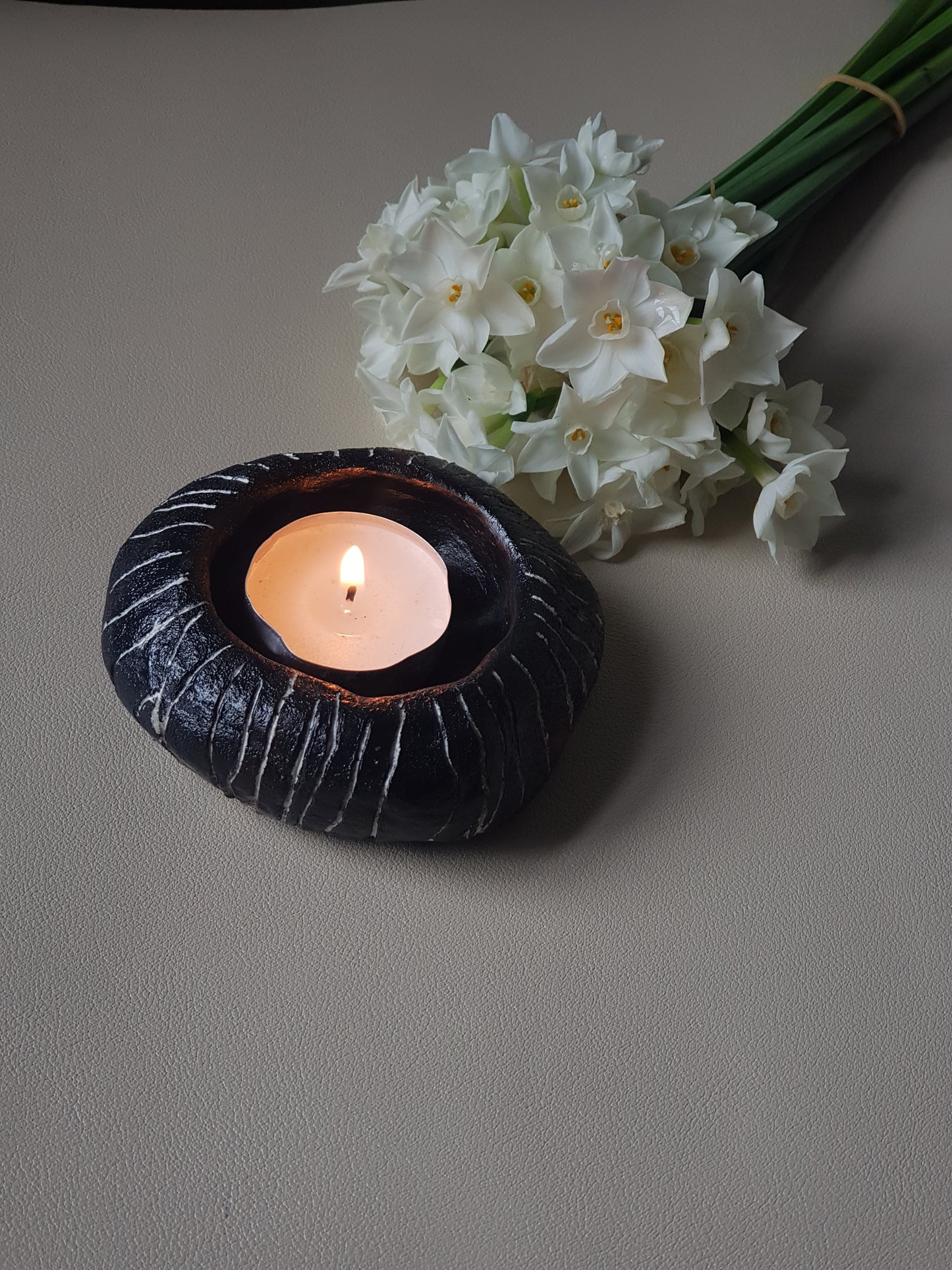 Handmade Air Dry Clay Candle Holder - Black