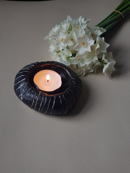 Handmade Air Dry Clay Candle Holder - Black