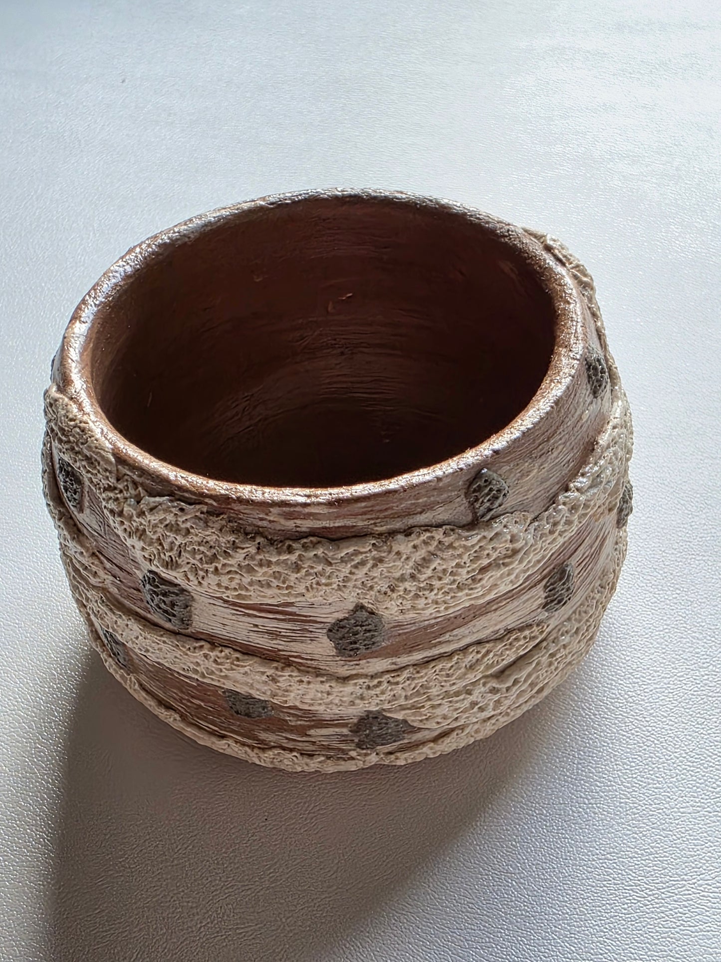 Handmade Air Dry Clay Candle Holder - Terracotta White