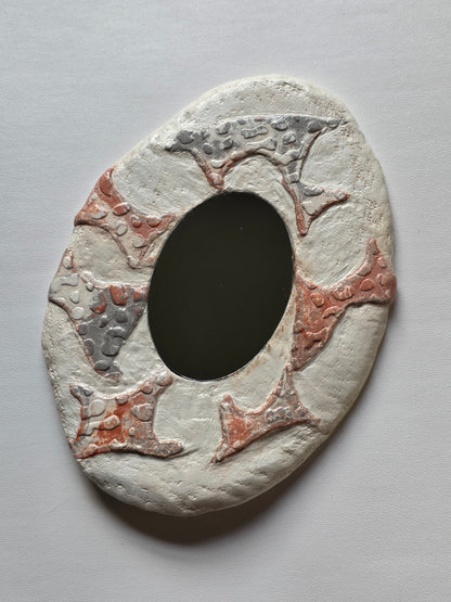 Handmade Air Dry Clay Mirror - Hanging Hook Mount, White Stone Terracotta