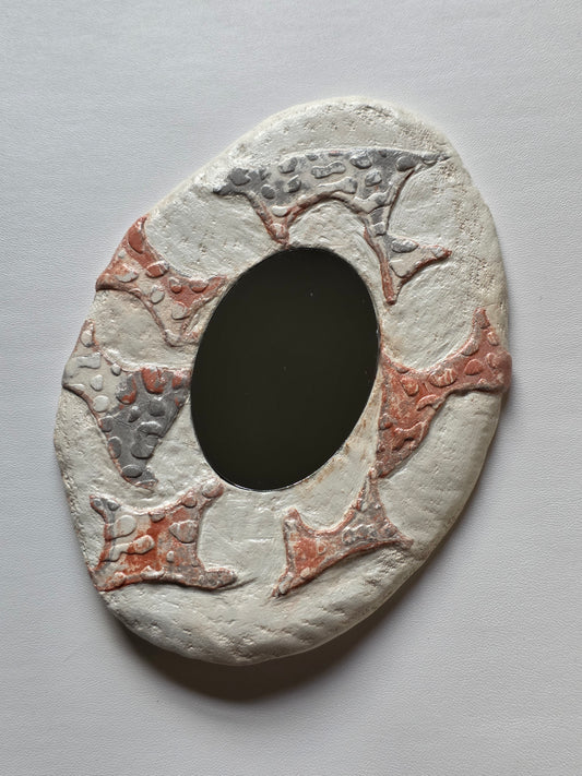 Handmade Air Dry Clay Mirror - Hanging Hook Mount, White Stone Terracotta