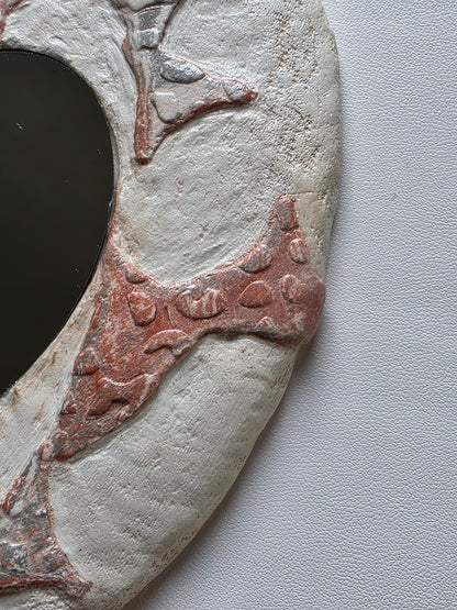 Handmade Air Dry Clay Mirror - Hanging Hook Mount, White Stone Terracotta