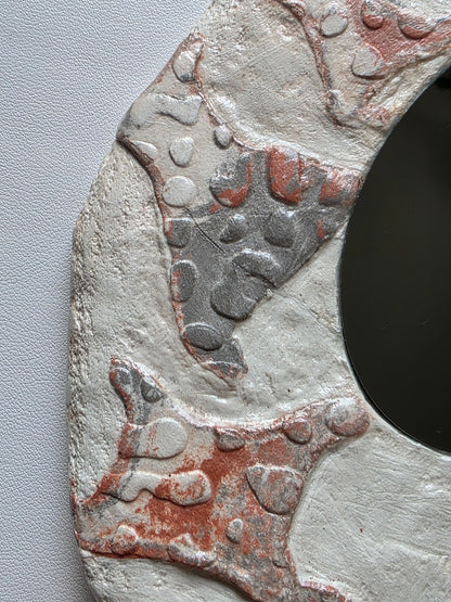 Handmade Air Dry Clay Mirror - Hanging Hook Mount, White Stone Terracotta