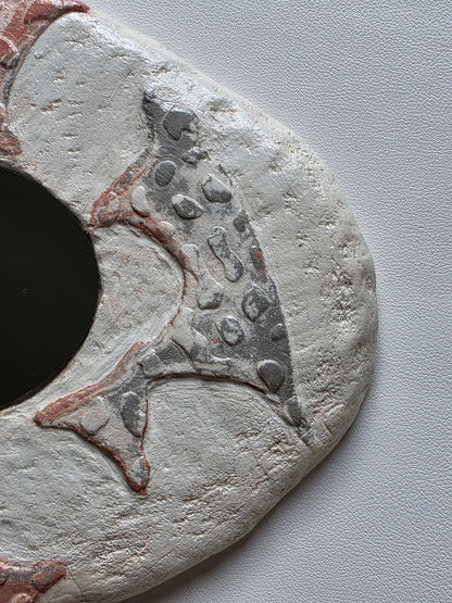 Handmade Air Dry Clay Mirror - Hanging Hook Mount, White Stone Terracotta