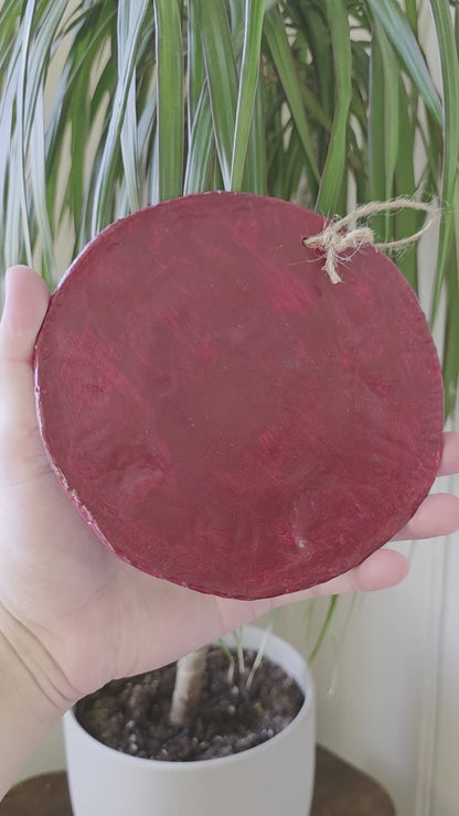 Handmade Air Dry Clay Mirror - Twine Hung, Purple Blue with Gold Symbol Accents