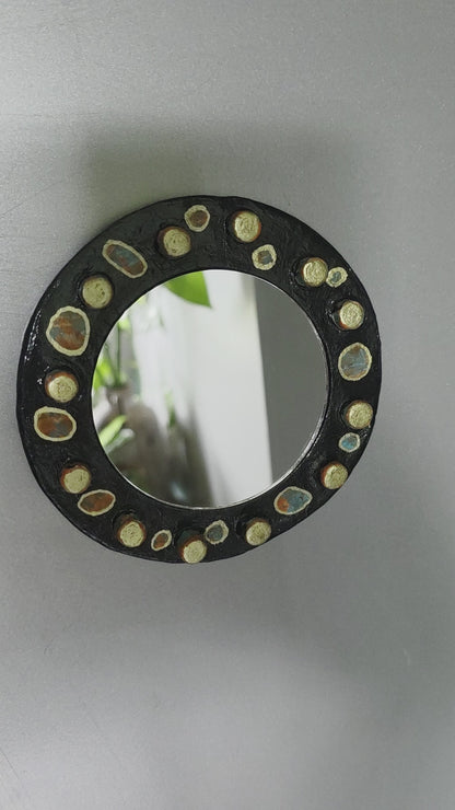 Handmade Air Dry Clay Mirror - Magnetic Mount, Black Gold